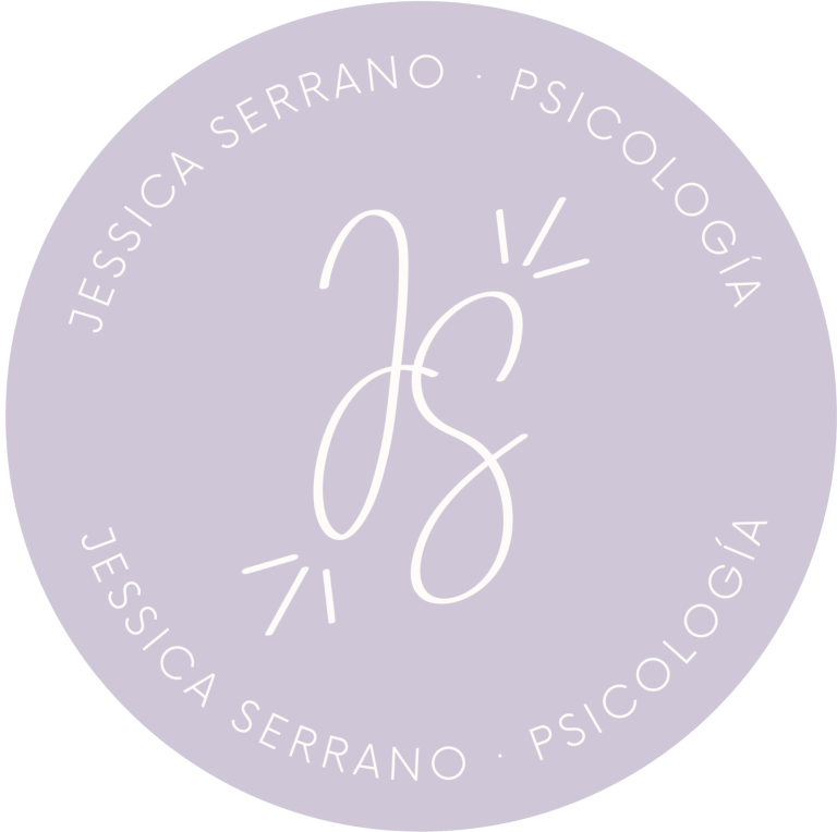 Logo con las iniciales "JS" y el texto "Jessica Serrano Psicología". Fondo lila.